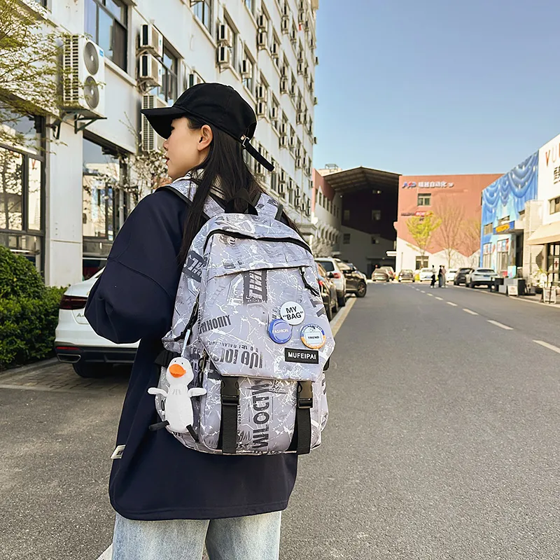 Yalu Nylon Backpack Unisex Black/White/Gray-16