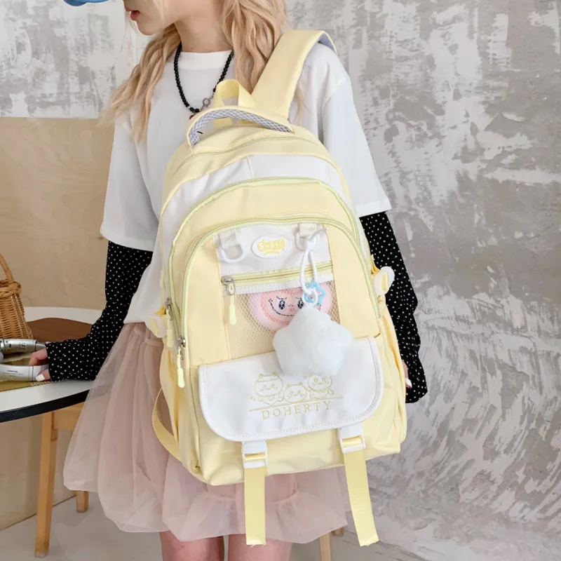 Yalu Nylon Fabric Backpack Regular Unisex Pink/Black/Blue/Green/Yellow-22