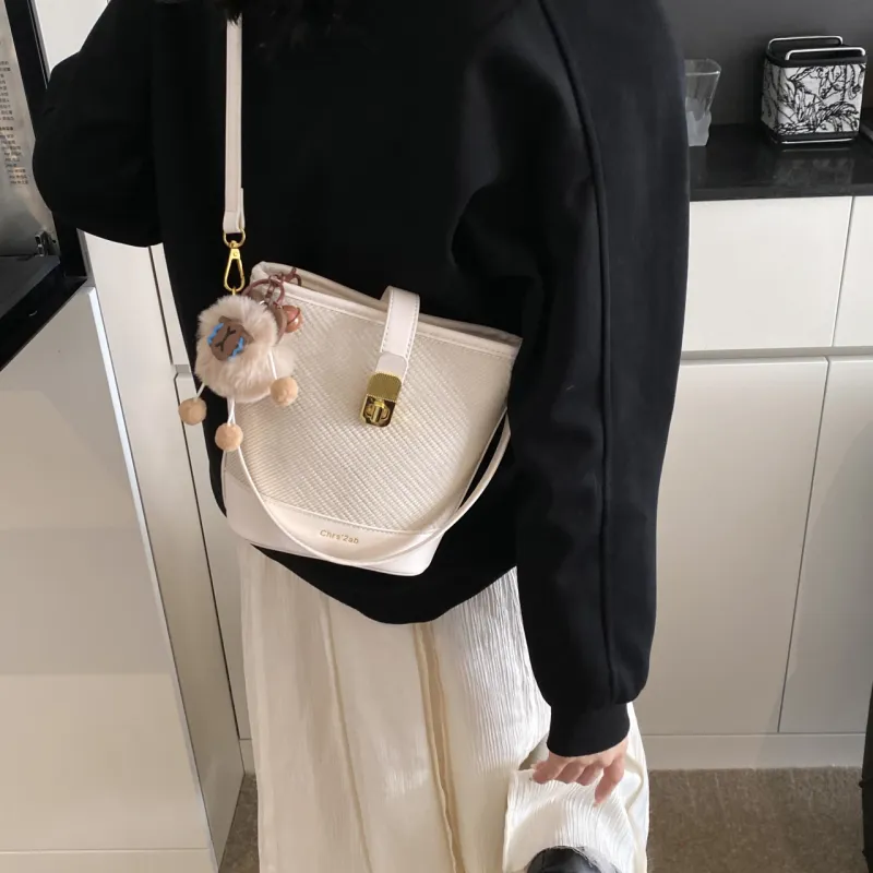 Yalu PU Bucket Bag, Shoulder Bag, Crossbody Bag, Handbag Regular Women's Black/Pink/Brown/Ecru-26