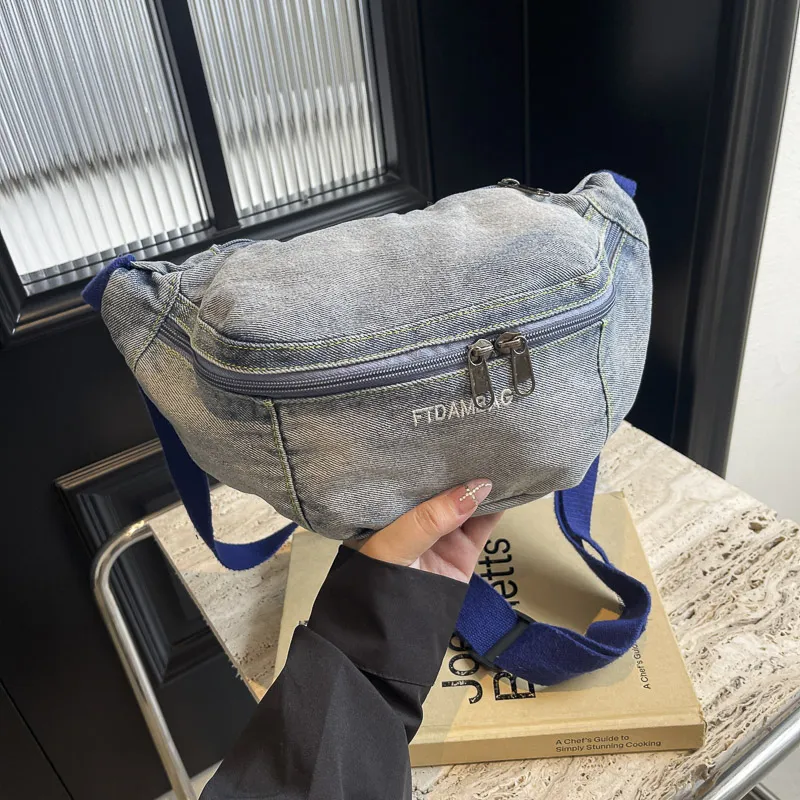 Yalu Denim Shoulder Bag Regular Women's Light Blue/Dark Brown-1