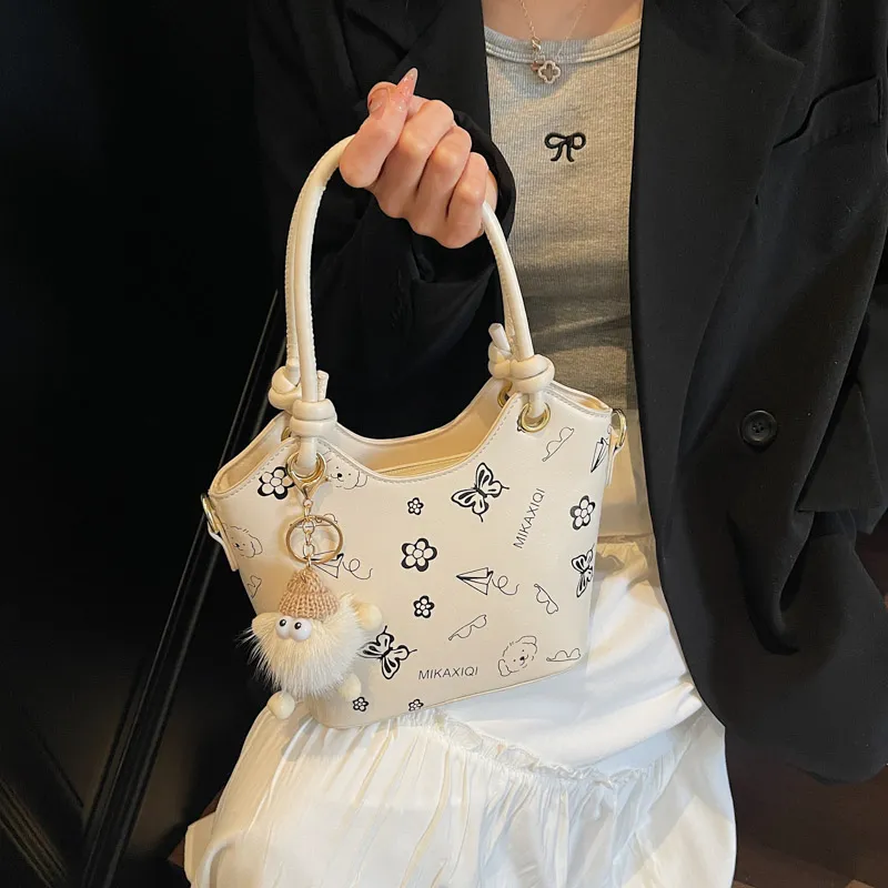 Yalu PU Bucket Bag Handbag Women's Ecru/Black/Khaki/Pink-2