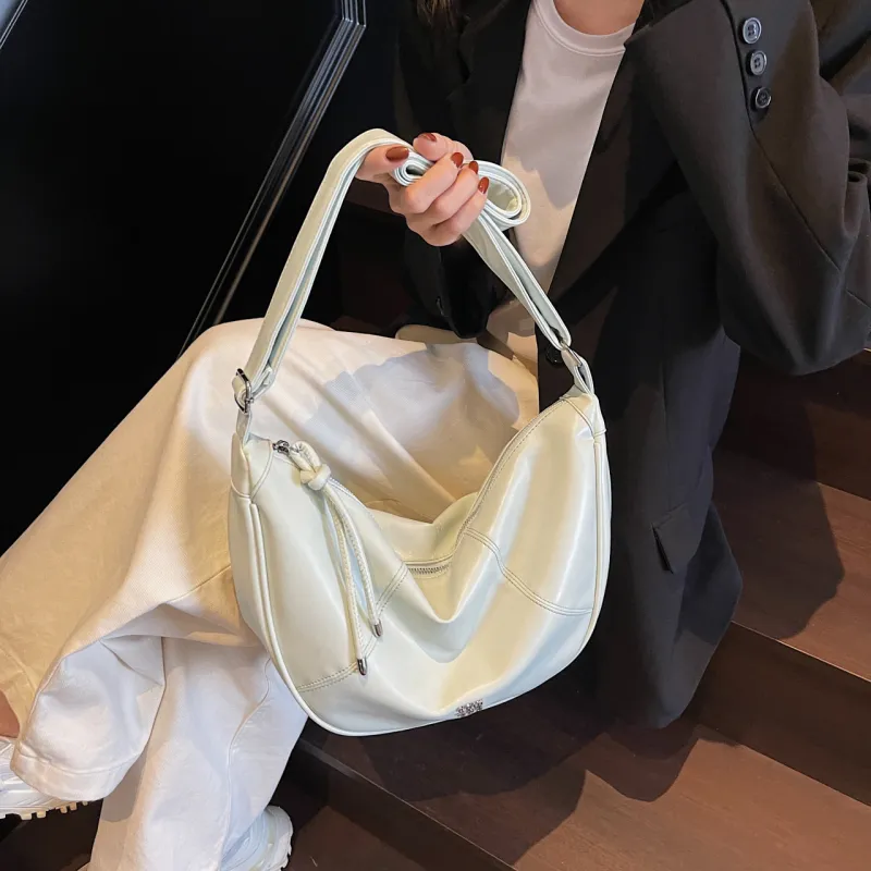 Yalu PU Crescent Bag Shoulder Bag Women's Black/Ecru/Pink/Silver/Green-8