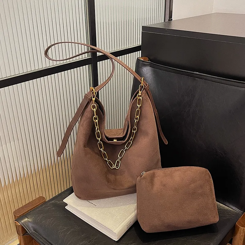 Yalu Suede Material Shoulder Bag Women's Brown/Coffee/Green/Black-11