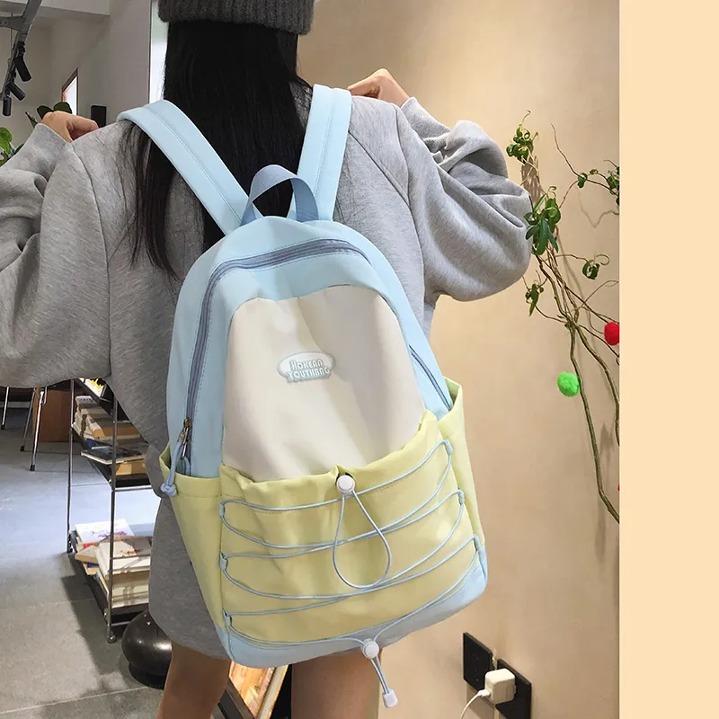 Yalu Nylon Backpack Regular Unisex Black Pink/Blue Pink/Green Pink/Blue Yellow-19