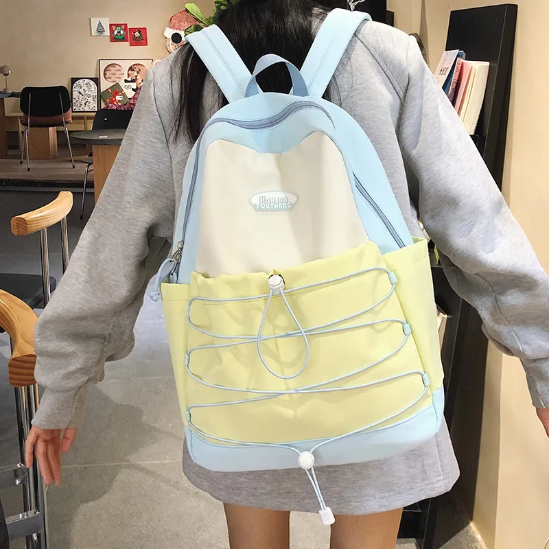Yalu Nylon Backpack Regular Unisex Black Pink/Blue Pink/Green Pink/Blue Yellow-20