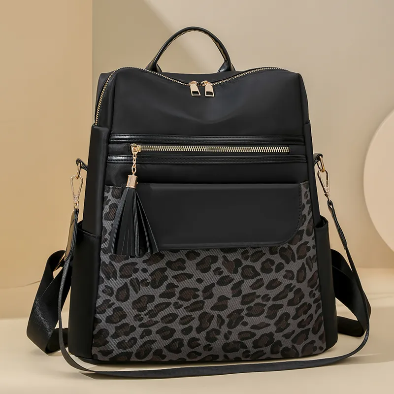 Yalu Nylon Backpack Regular Women's Ecru/Black/Coffee-6
