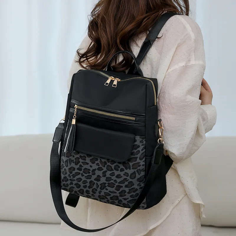 Yalu Nylon Backpack Regular Women's Ecru/Black/Coffee-7