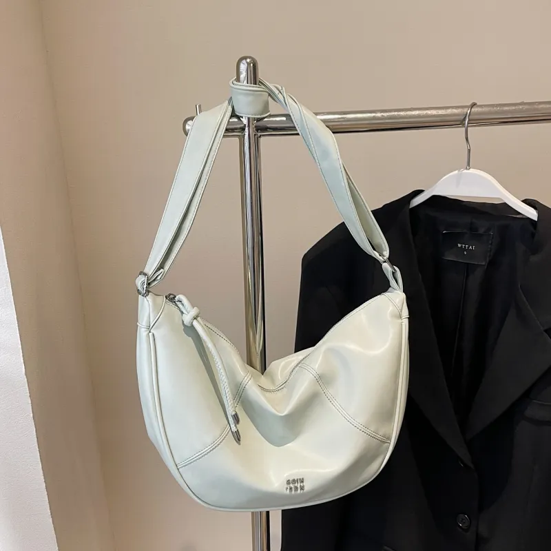 Yalu PU Crescent Bag Shoulder Bag Women's Black/Ecru/Pink/Silver/Green-27
