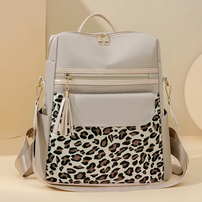 Yalu Nylon Backpack Regular Women's Ecru/Black/Coffee-2