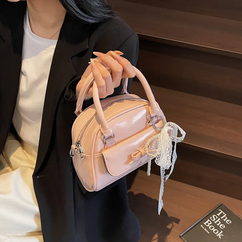 Yalu PU Boston Bag, Shoulder Bag, Crossbody Bag, Handbag Regular Women's Black/Blue/Burgundy/Ecru/Pink-31