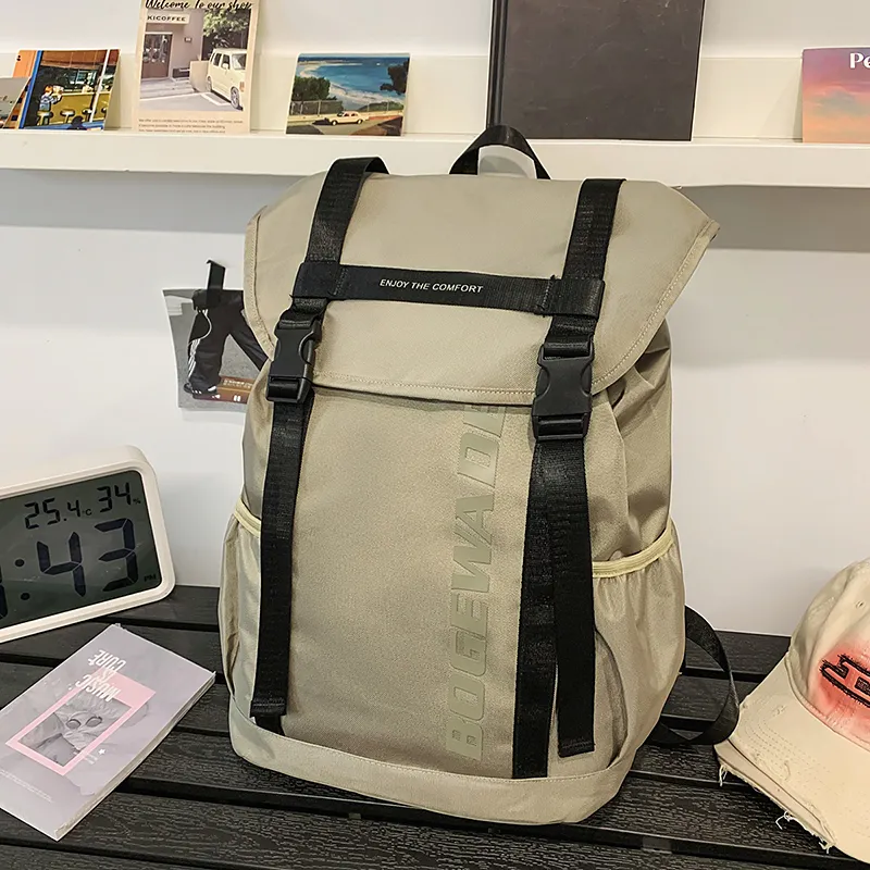 Yalu Nylon Backpack Unisex Light Grey/black/khaki-10