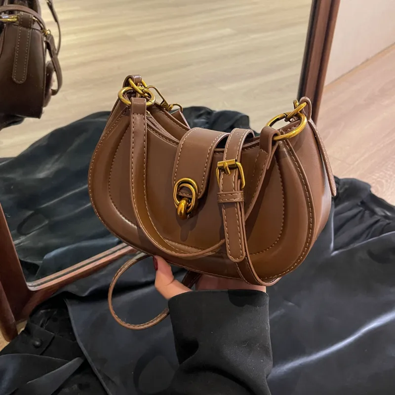 Yalu PU Saddle Bag, Shoulder Bag, Crossbody Bag, Handbag Women's Black/Coffee/Brown-4