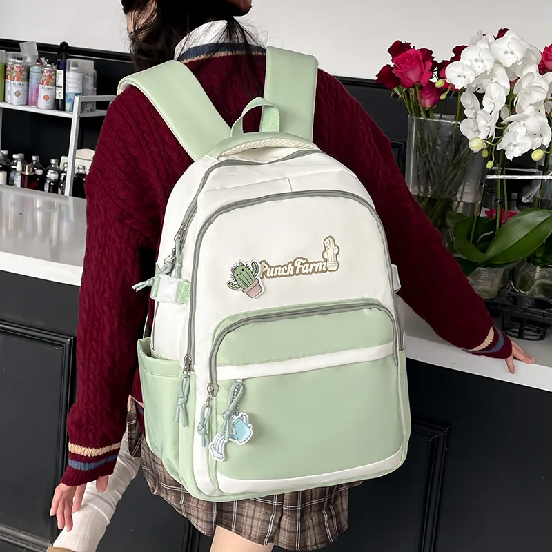 Yalu Nylon Backpack Women's Black/Green/Pink/Light Blue-3