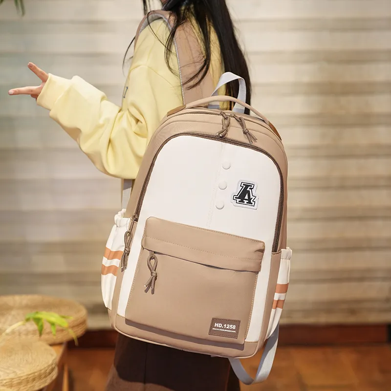 Yalu Nylon Fabric Backpack Regular Unisex Gray/Black/Orange Red/Purple/Khaki/Coffee-16
