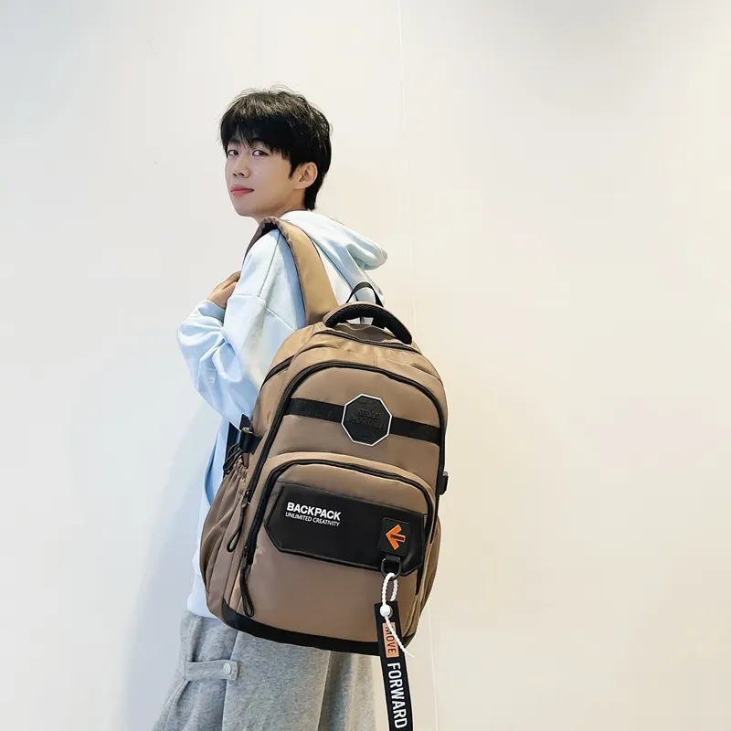 Yalu Nylon School Bag Travel Bag Hiking Backpack Unisex Trendy Khaki/Classic Black/Elegant Gray/Quality Gray Green-5