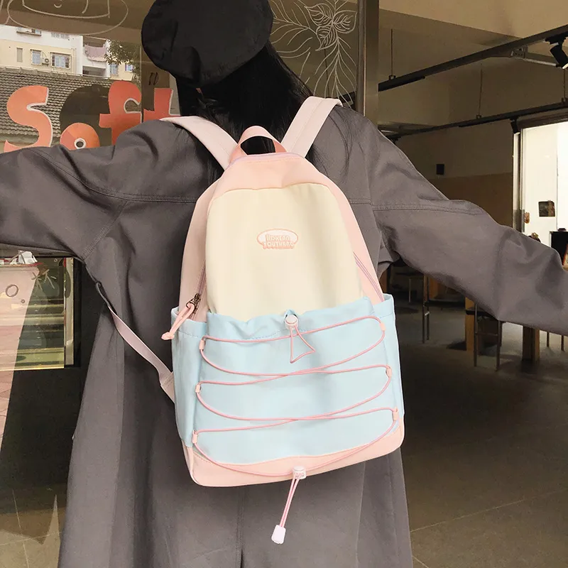Yalu Nylon Backpack Regular Unisex Black Pink/Blue Pink/Green Pink/Blue Yellow-15