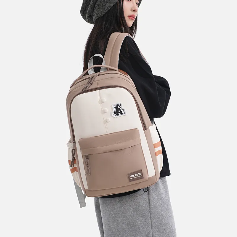 Yalu Nylon Fabric Backpack Regular Unisex Gray/Black/Orange Red/Purple/Khaki/Coffee-14