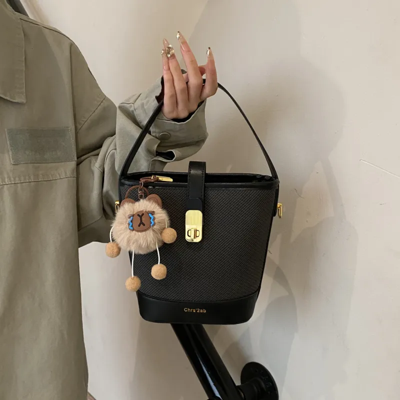 Yalu PU Bucket Bag, Shoulder Bag, Crossbody Bag, Handbag Regular Women's Black/Pink/Brown/Ecru-2