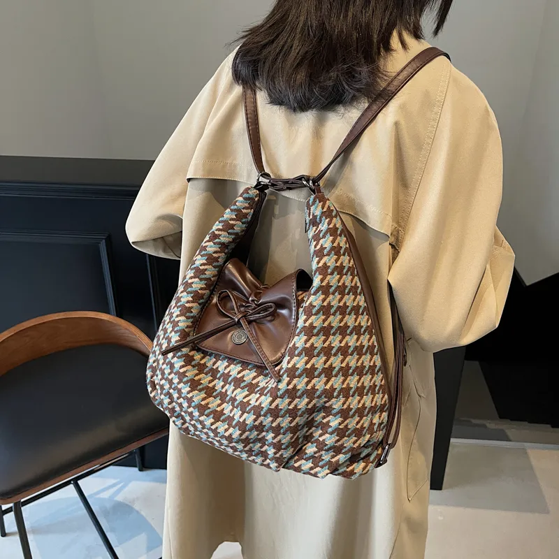 Yalu PU Shoulder Bag Regular Women's Blue Houndstooth/Yellow Houndstooth-4