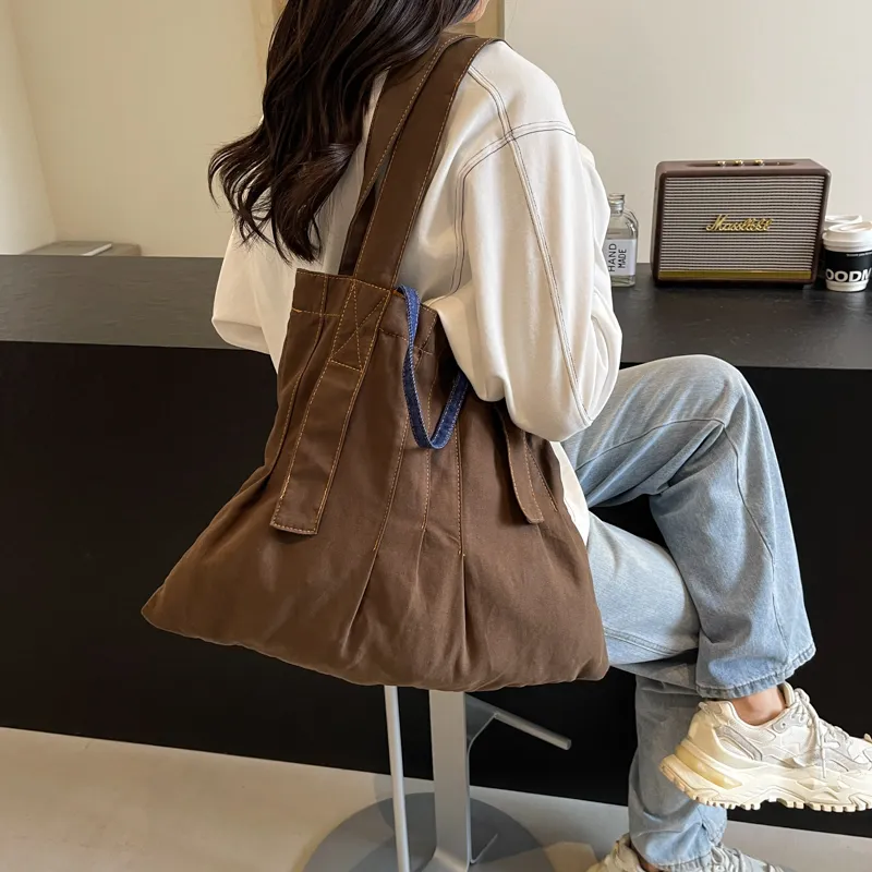 Yalu Fabric One Shoulder Handbag Regular Women's Coffee/Ecru/Gray-4