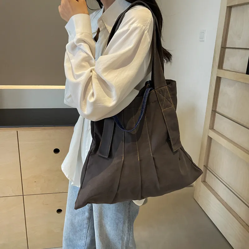 Yalu Fabric One Shoulder Handbag Regular Women's Coffee/Ecru/Gray-18