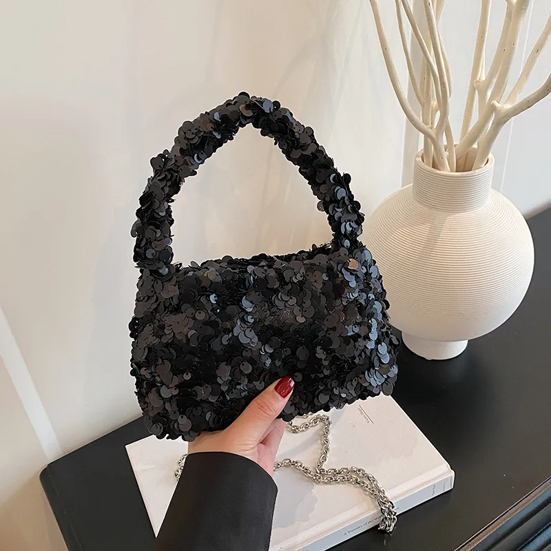 Yalu Sequins One Shoulder Handbag Regular Women's Black/White-2