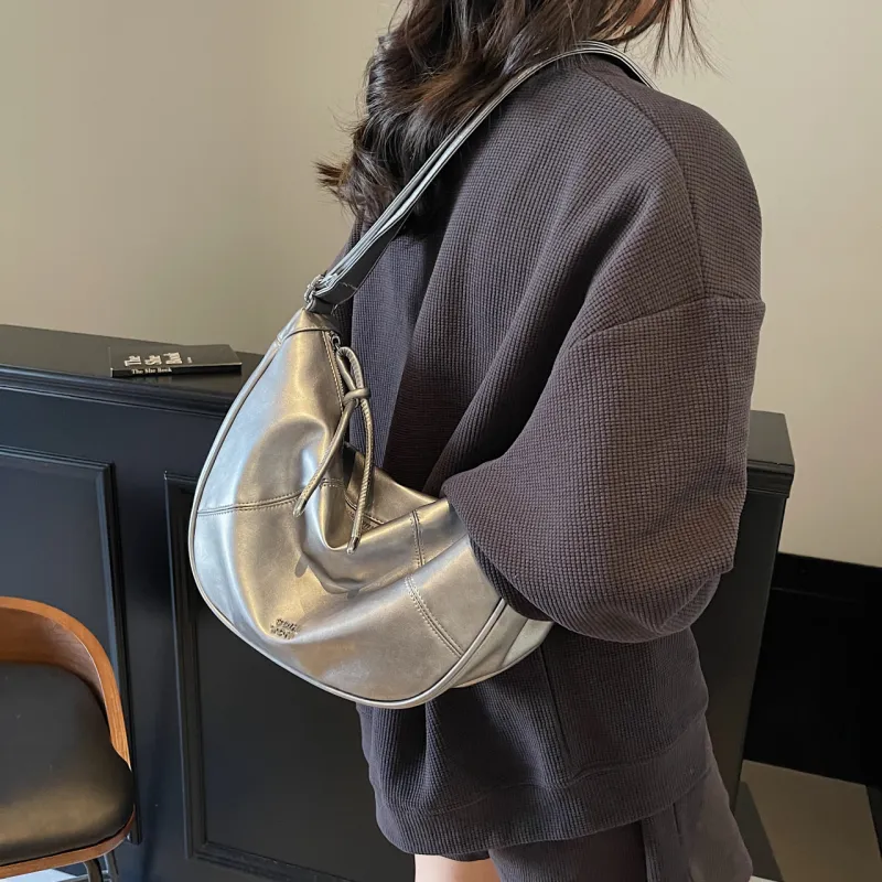 Yalu PU Crescent Bag Shoulder Bag Women's Black/Ecru/Pink/Silver/Green-21