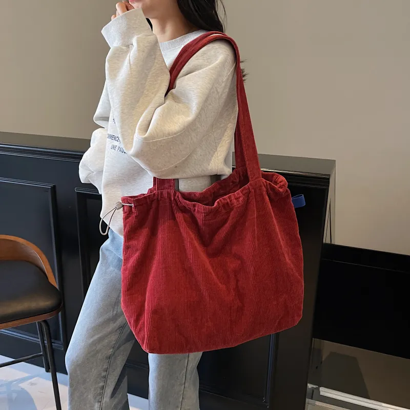 Yalu Corduroy Handbag, Shoulder Bag Regular Women's Black/Brown/Ecru/Red/Gray-17