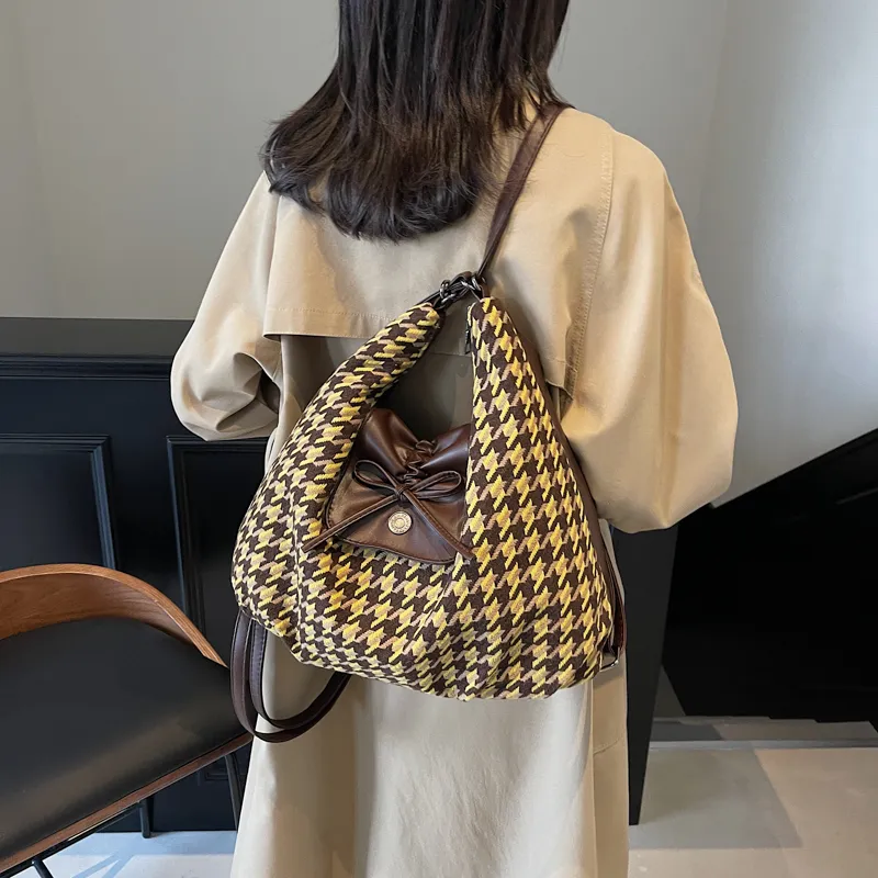 Yalu PU Shoulder Bag Regular Women's Blue Houndstooth/Yellow Houndstooth-9