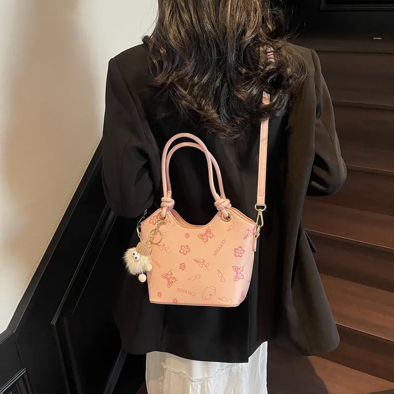 Yalu PU Bucket Bag Handbag Women's Ecru/Black/Khaki/Pink-13