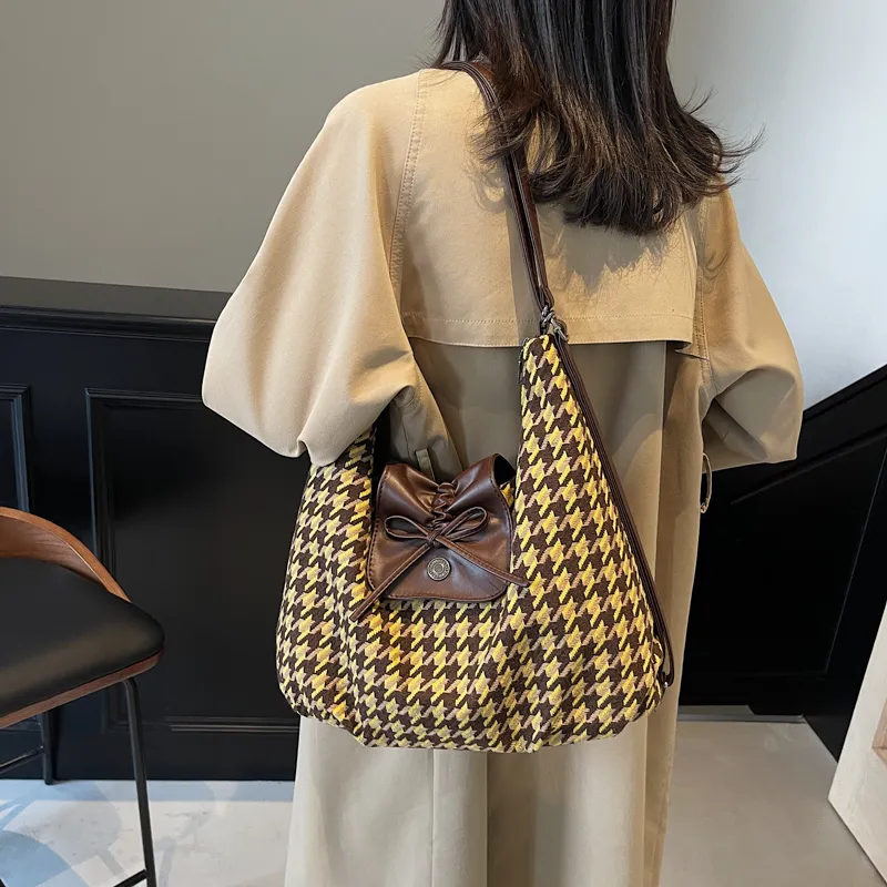 Yalu PU Shoulder Bag Regular Women's Blue Houndstooth/Yellow Houndstooth-13