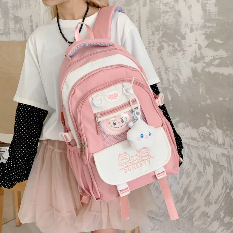 Yalu Nylon Fabric Backpack Regular Unisex Pink/Black/Blue/Green/Yellow-1
