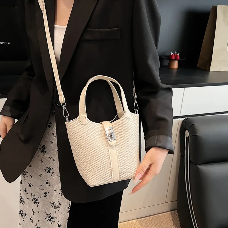 Yalu PU Bucket Bag, Shoulder Bag, Crossbody Bag, Handbag Regular Women's Black/Brown/Khaki/White-24