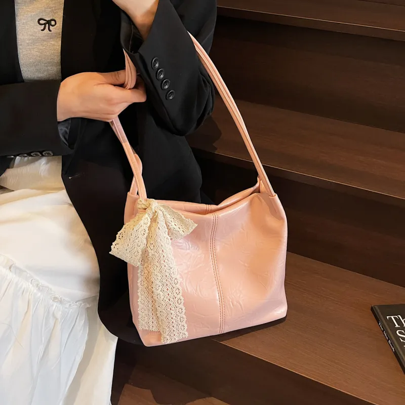 Yalu PU Shoulder Bag Regular Women's Black/Ecru/Pink/Silver/Blue-12