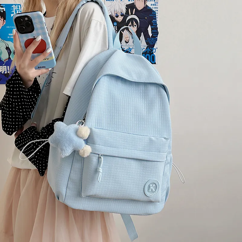 Yalu Polyester Backpack Unisex Pink/White/Yellow/Blue/Green/Black-17