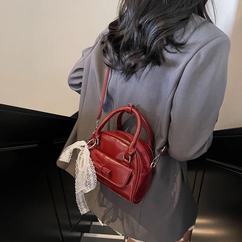 Yalu PU Boston Bag, Shoulder Bag, Crossbody Bag, Handbag Regular Women's Black/Blue/Burgundy/Ecru/Pink-19