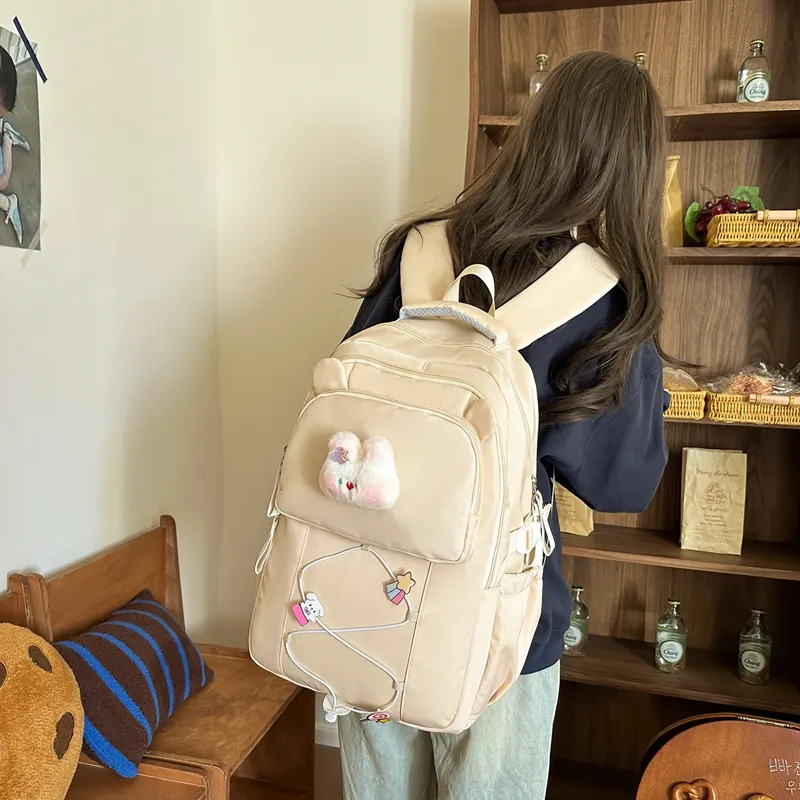 Yalu Nylon Backpack Women's Beige Yellow/Black/Burgundy/Purple/Pink-3