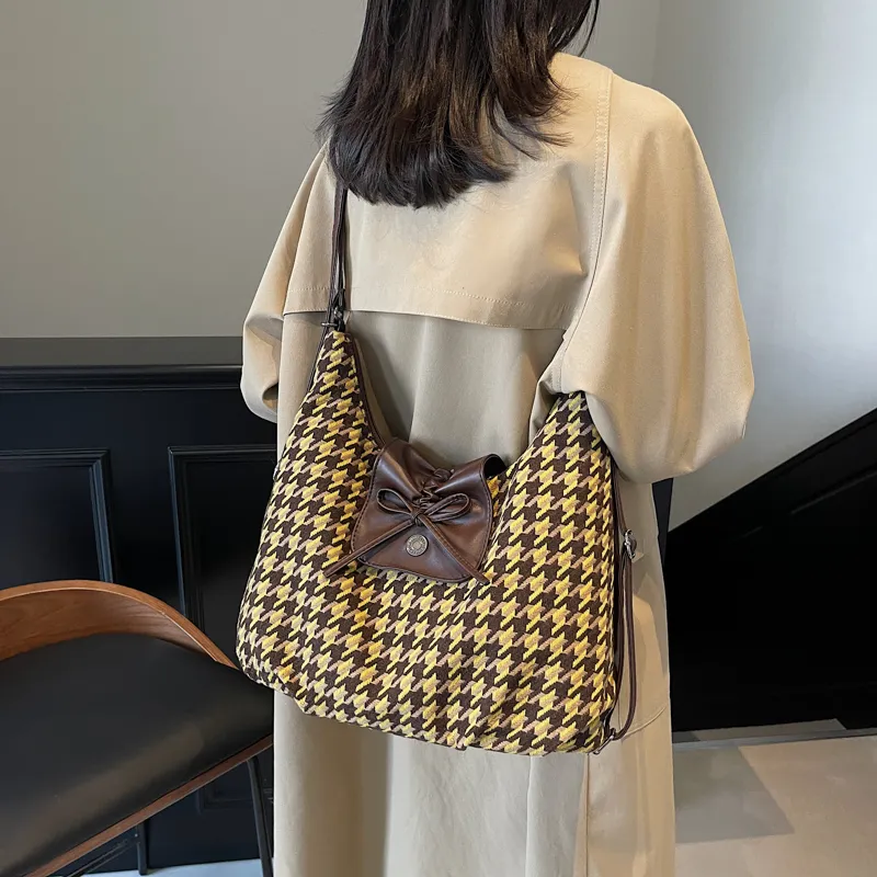 Yalu PU Shoulder Bag Regular Women's Blue Houndstooth/Yellow Houndstooth-12