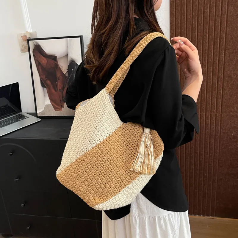 Yalu Woven Shoulder Bag Regular Women's White & Brown-5
