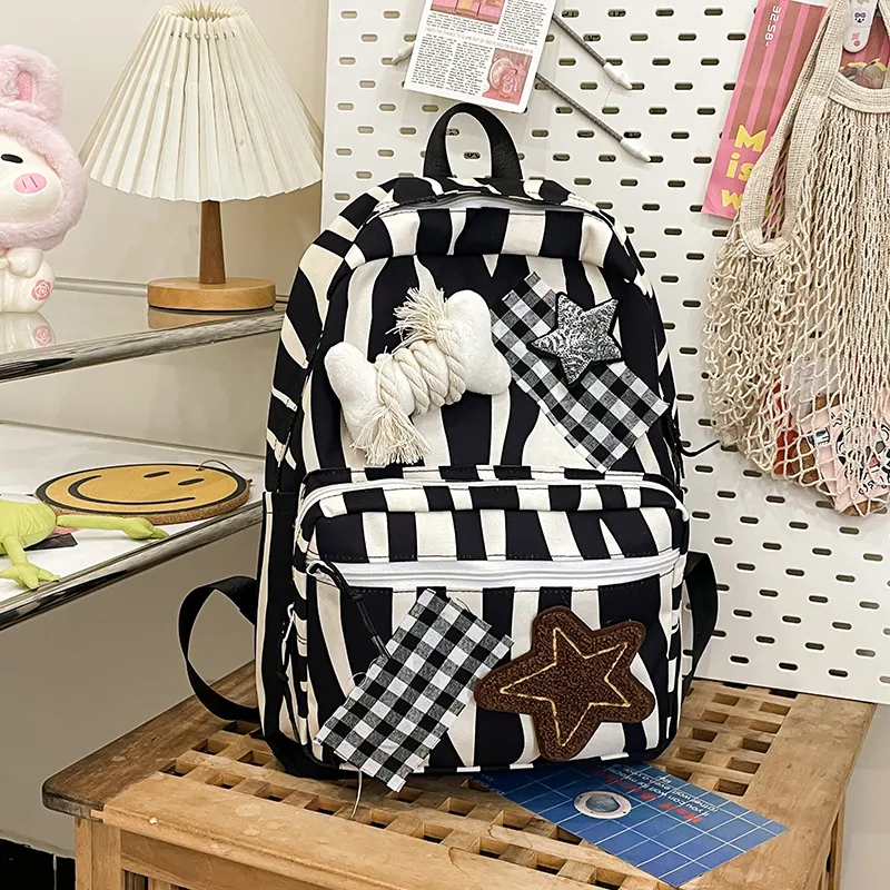 Yalu Nylon Backpack Regular Women's Black/Brown-3