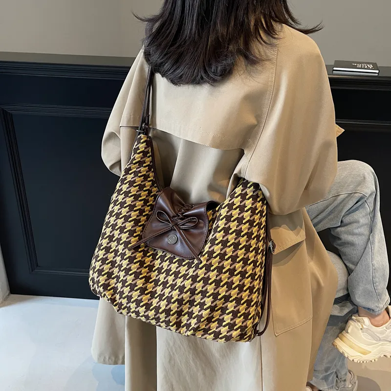 Yalu PU Shoulder Bag Regular Women's Blue Houndstooth/Yellow Houndstooth-11