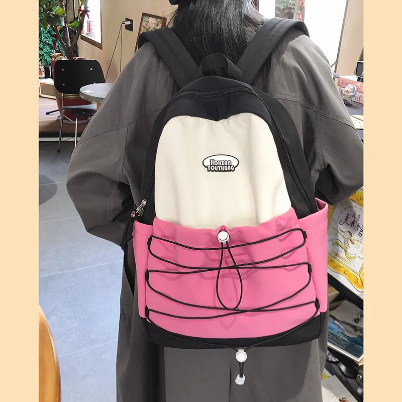 Yalu Nylon Backpack Regular Unisex Black Pink/Blue Pink/Green Pink/Blue Yellow-4