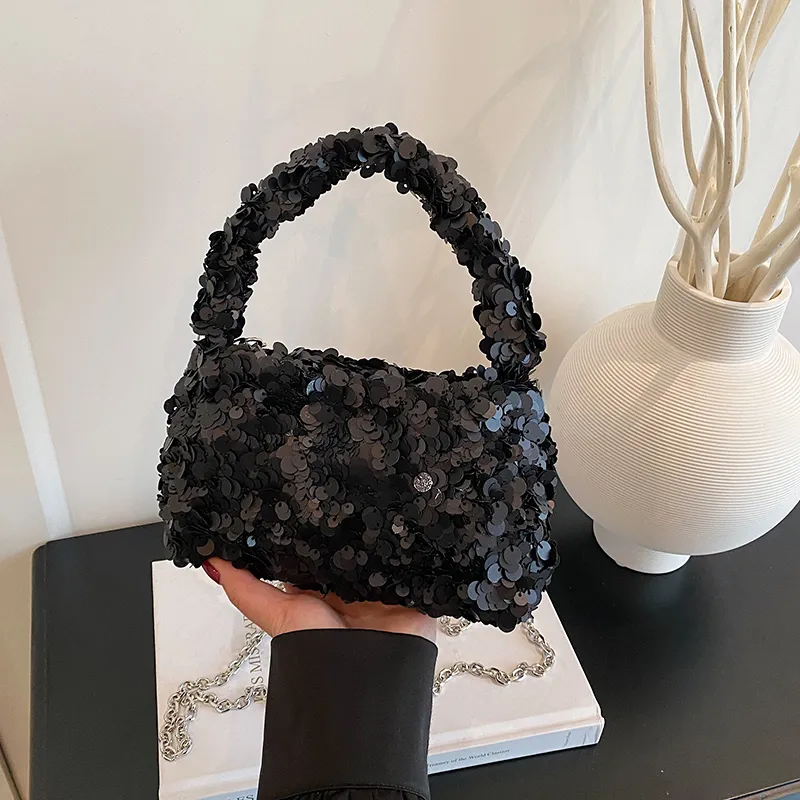 Yalu Sequins One Shoulder Handbag Regular Women's Black/White-3
