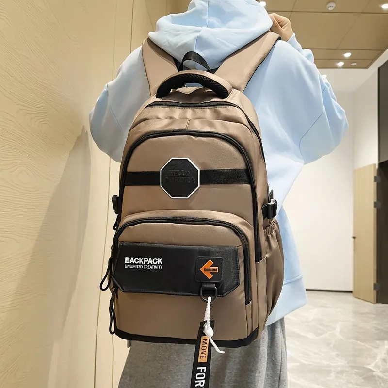 Yalu Nylon School Bag Travel Bag Hiking Backpack Unisex Trendy Khaki/Classic Black/Elegant Gray/Quality Gray Green-6