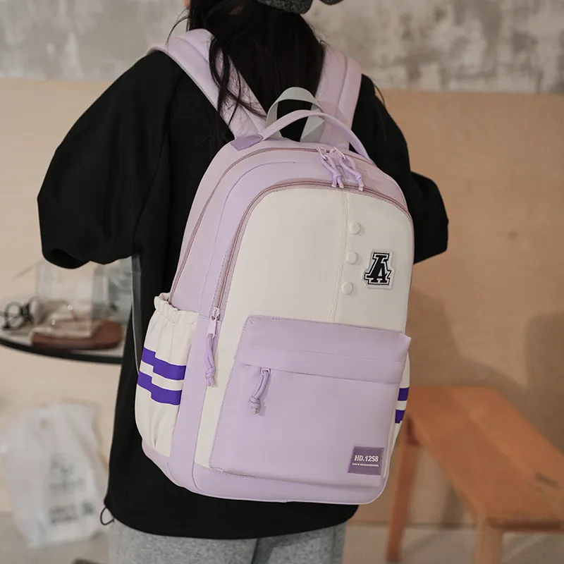 Yalu Nylon Fabric Backpack Regular Unisex Gray/Black/Orange Red/Purple/Khaki/Coffee-11