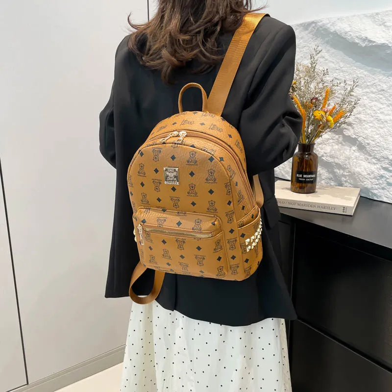 Yalu PU Backpack Regular Unisex Black/Brown/White-9