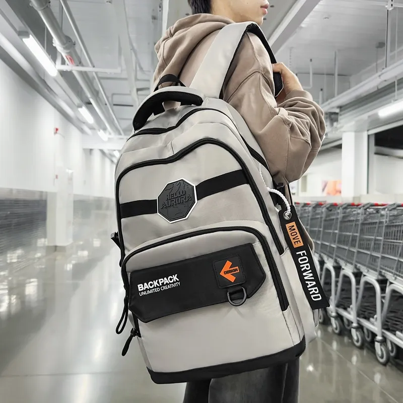 Yalu Nylon School Bag Travel Bag Hiking Backpack Unisex Trendy Khaki/Classic Black/Elegant Gray/Quality Gray Green-19