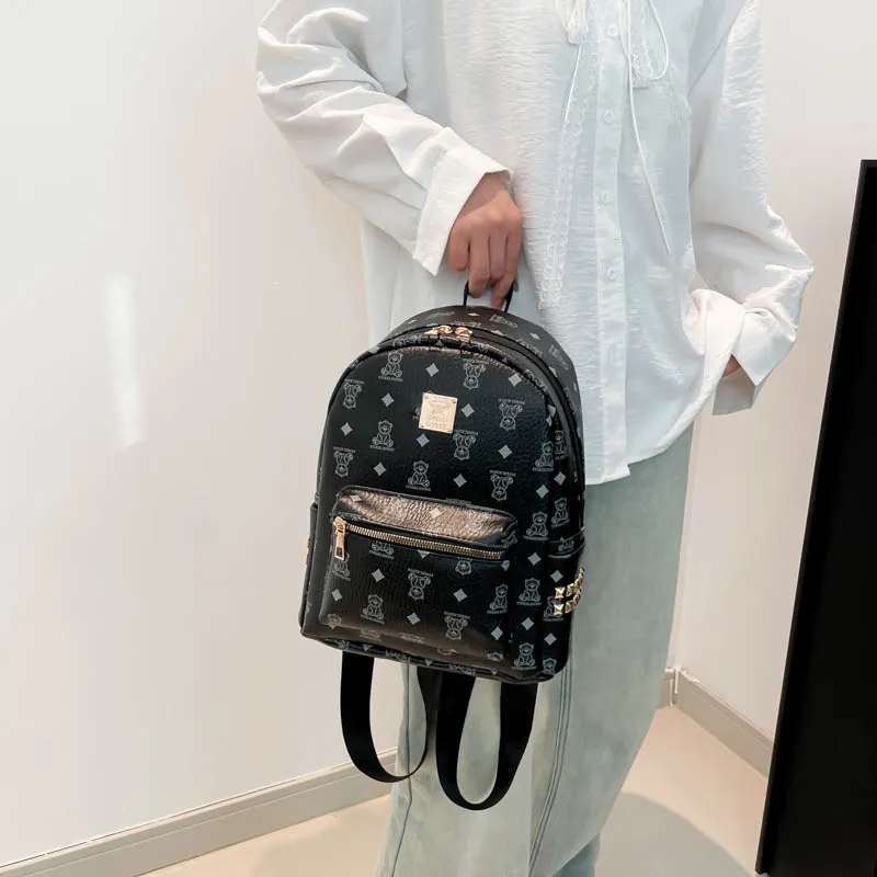 Yalu PU Backpack Regular Unisex Black/Brown/White-3