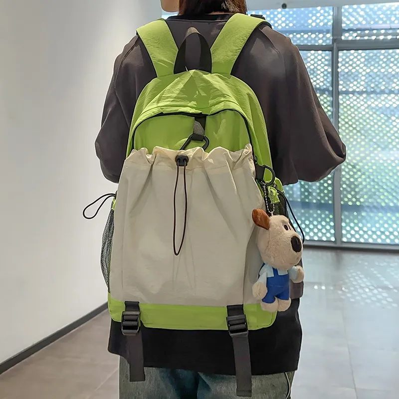 Yalu Nylon Backpack Regular Unisex Light Gray/Red/Black/Neon Green/Brown-17