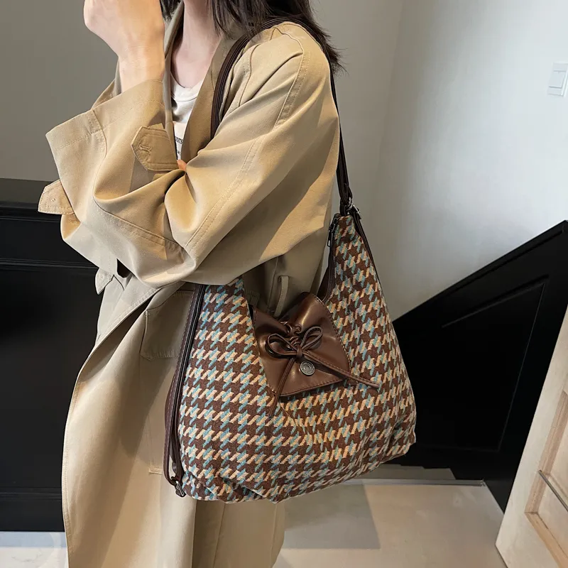 Yalu PU Shoulder Bag Regular Women's Blue Houndstooth/Yellow Houndstooth-5